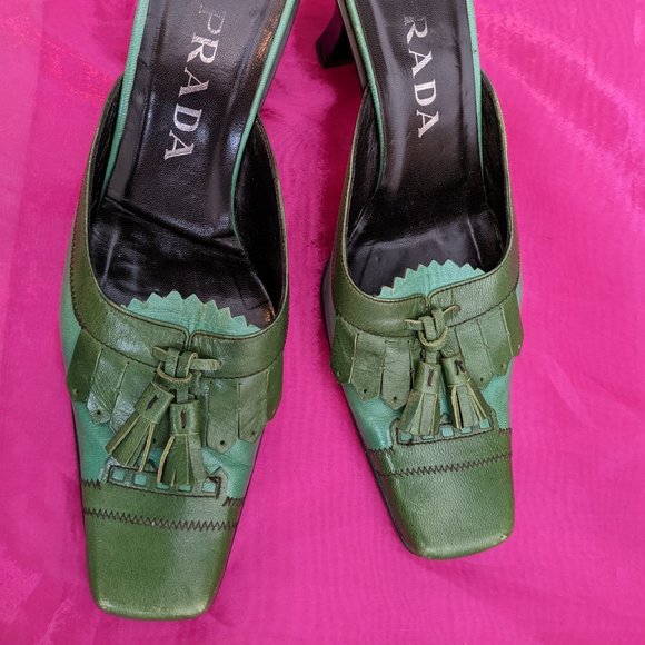 Prada Shoes - Vintage Prada green heeled mule